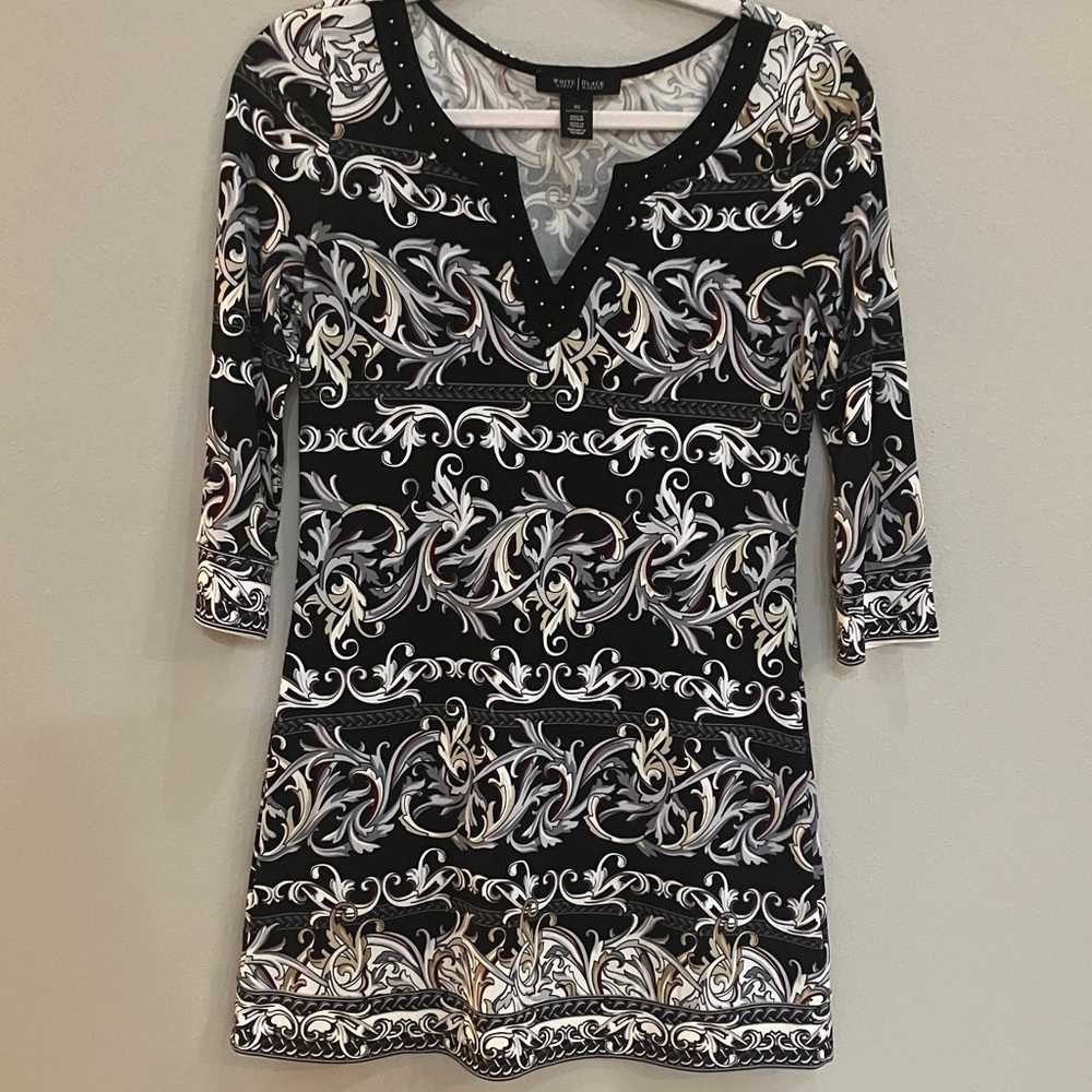 White House Black Market Black & White Paisley Baroque Tunic Dress – Size XS